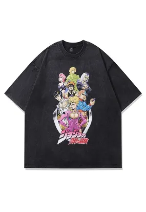 Anime print t-shirt Japanese tee grunge top in vintage grey
