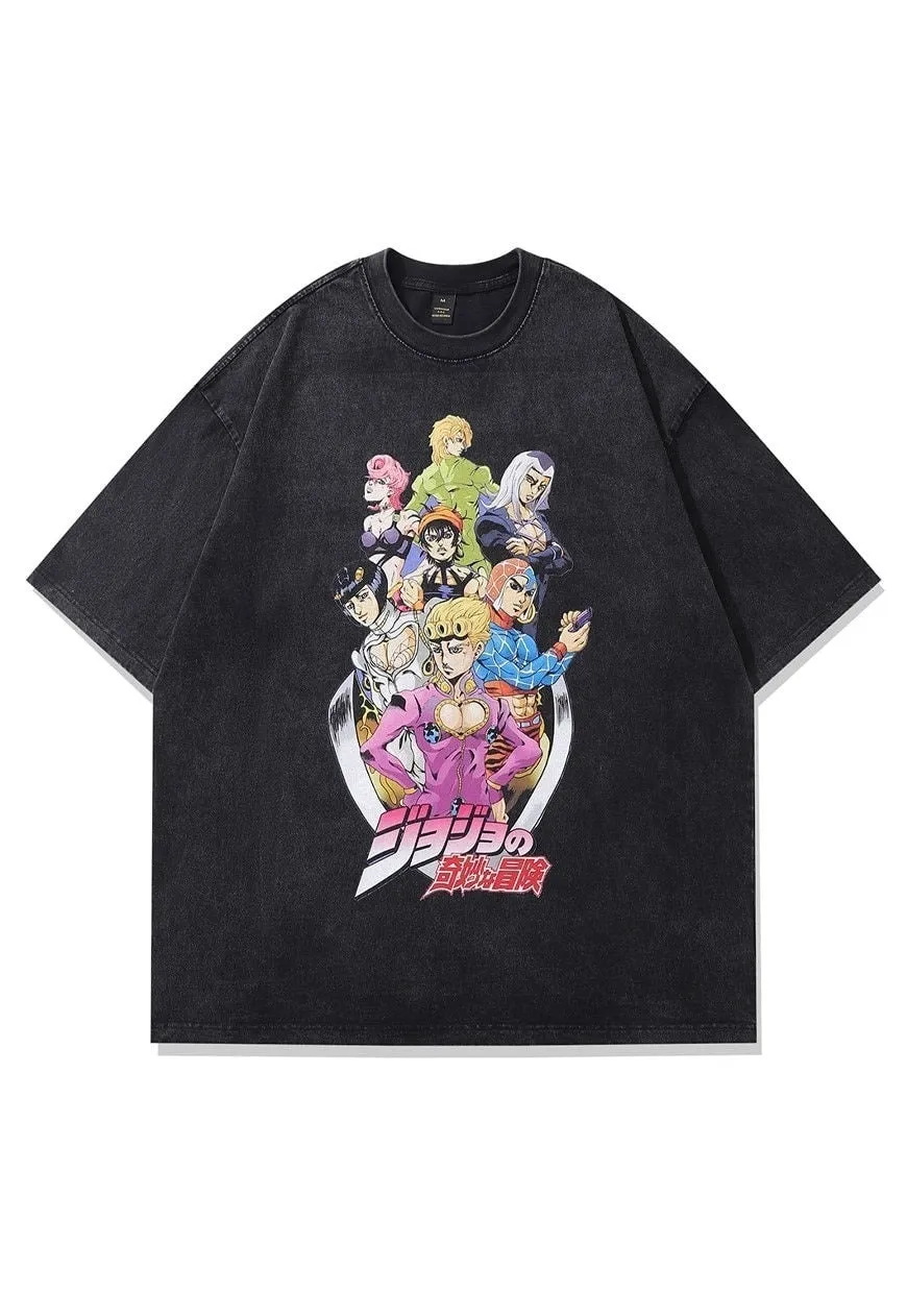 Anime print t-shirt Japanese tee grunge top in vintage grey