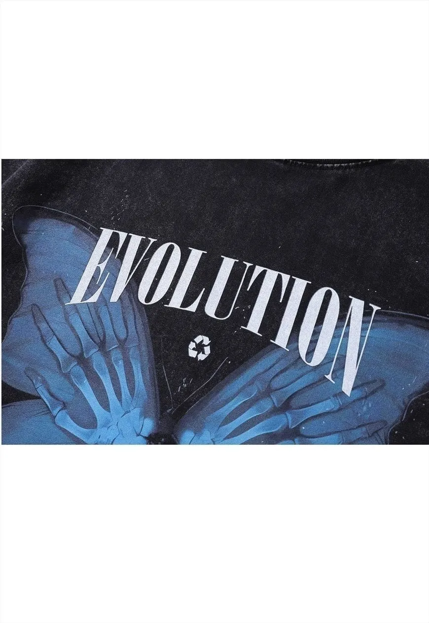 Butterfly t-shirt skeleton print tee retro grunge top grey