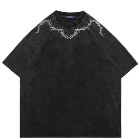 Chain t-shirt barbered wire print top vintage wash retro tee