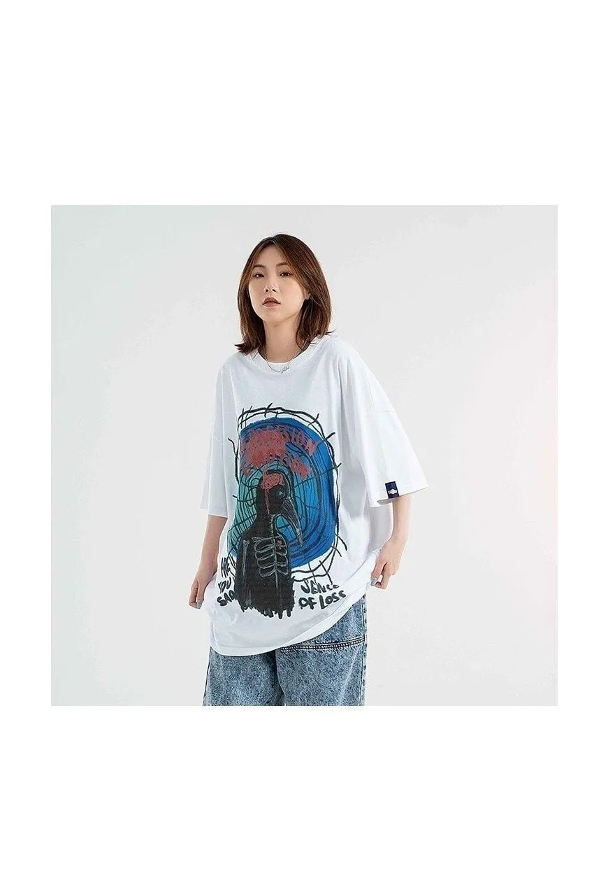 Crow print t-shirt slogan tee Gothic top in white
