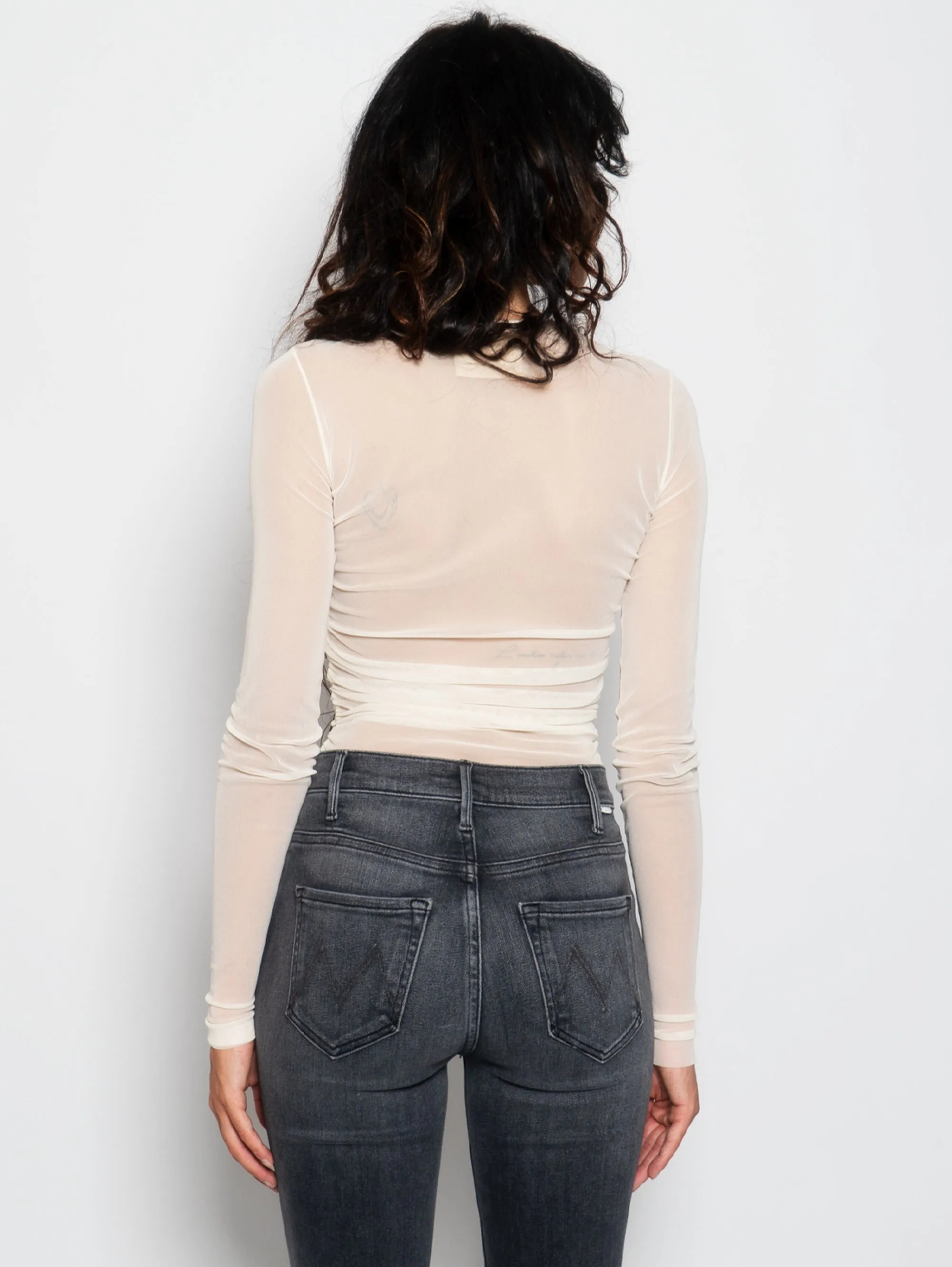 T-shirt in Tulle con Strass Crema