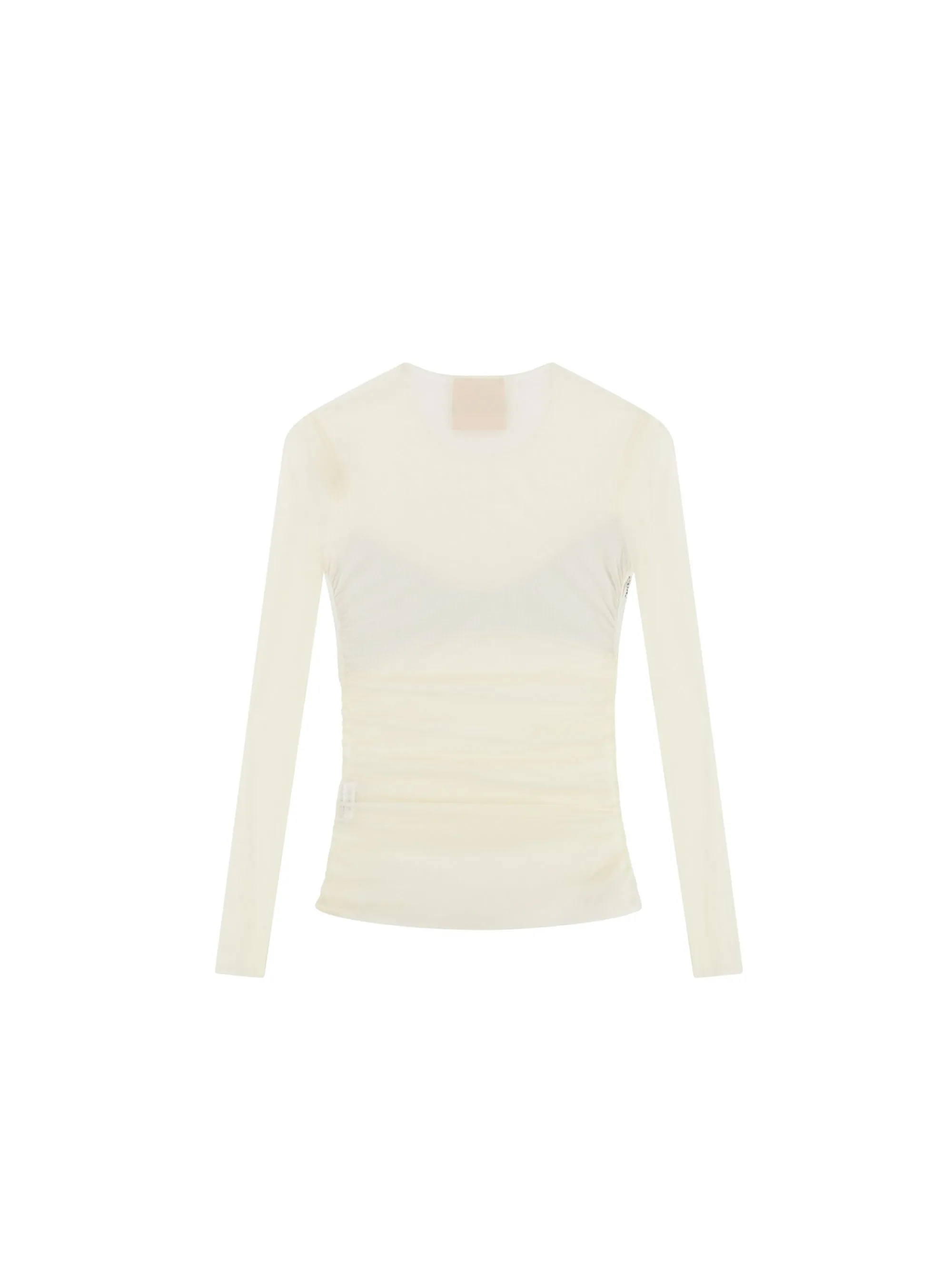 T-shirt in Tulle con Strass Crema